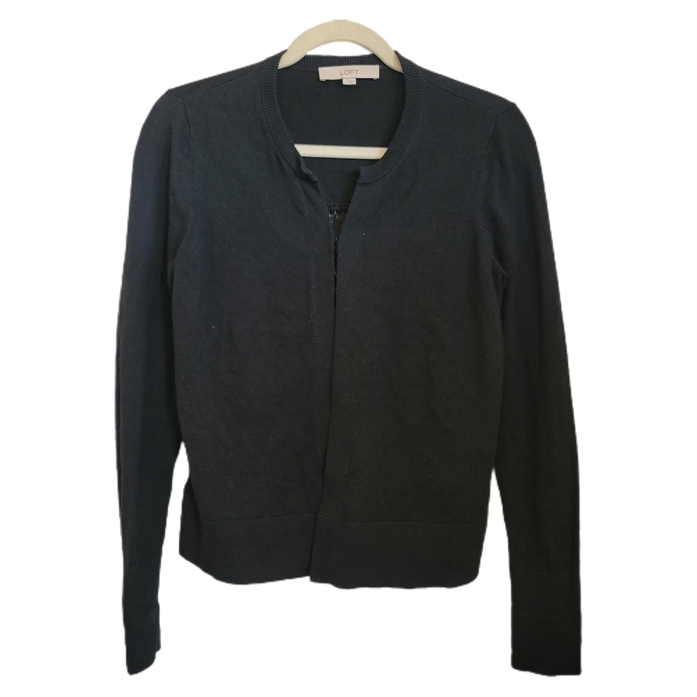Loft Cardigan Sweater Womens S Small Black Long Sleeve Back Cut Out